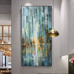 Abstract City Landscape Oil Painting Printed on Canvas Modern Home Decor Wall Art Pictures for Living Room Building Posters227d