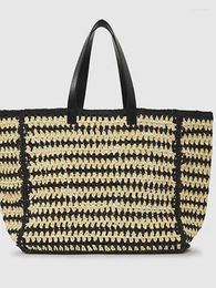 Shopping Bags 2 Colours Women Front Striped Bag Ladies Straw Woven Large Capacity Tote Female Handbag For Holiday