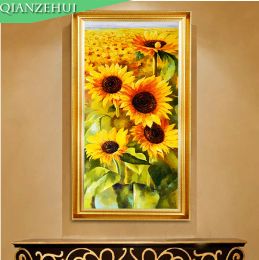 Stitch QIANZEHUI,DIY Diamond Embroidery,Round Diamond Oil painting sun flowerl Full rhinestone Diamond painting cross stitch,needlework