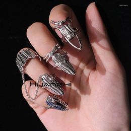 Cluster Rings 4Pcs/Set CyberPunk Metal Chain Alien Lava Zircon Decorate Nail Ring For Women Cool Girl Party Personality Y2K Jewellery HUANZHI