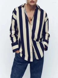 Women's Blouses Women Summer Loose Striped Shirts Tops 2024 Fashion V-Neck Pocket Female Elegant Street Top Clothing