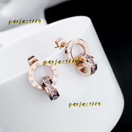 Stud Korean Simple Rome Designer Letters Stud Earrings 18K Rose Gold Stainless Steel Retron Vintage Ear Rings Earring Earing Shining Crystal Zircon Jewellery 2024