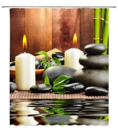 Shower Curtains Japan Zen Style Green Bamboo Volcanic Stone Spa Backdrop Bathroom Decor Home Bathtub Polyester Fabric Curtain8745686