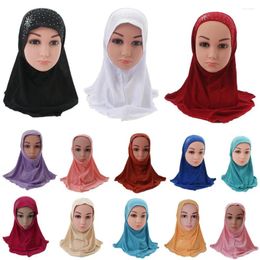 Ethnic Clothing Girls Kids Muslim Hijab Islamic Arab Scarf Shawls With Beautiful Rhinestone Fashion Headwear Accessories 2-6 Years Old