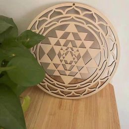 Stickers 11" Sri Yantra Wood Wall Art Mandala Sacred Geometry Wood Wall Hanging Sculpture Home Decoration