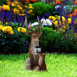 Sculptures Deer Statue with Solar Light Hand Painted Animals Resin Ornament for Outdoor Garden Courtyard Street Lighting Decoration