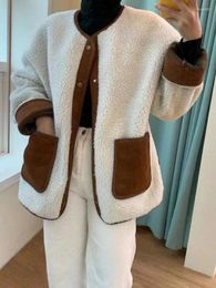 Women's Jackets Aoaiiys Jacket For Women Coat 2024 Autumn Winter Faux Fur Solid Spliced Turn-down Collar Buttons Single Breasted