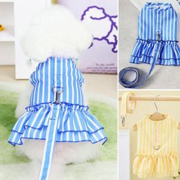 Dog Apparel 1 Set Beautiful Pet Puppy Stripe Print Princess Dress With Traction Rope Summer Fine Workmanship Towing