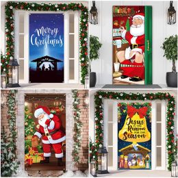 Curtains 90x200cm Christmas Door Curtain Santa Claus Snowman Xmas Tree Tapestry Merry Cristmas Door Decor for Home New Year Decoration