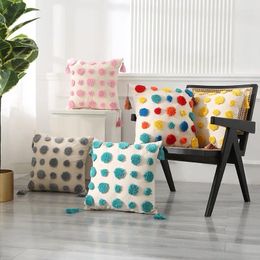 Pillow Colorful Polka Dot Tufted Cover Boho Tassels Decorative Pillows For Sofa Soft Cotton Canvas Throw Case Home Decor