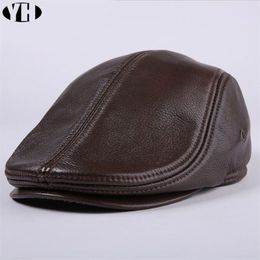 2019 Brand New Men's Real Genuine Leather hat baseball Cap brand Newsboy Beret Hat winter warm caps hats Cowhide cap T200104280u