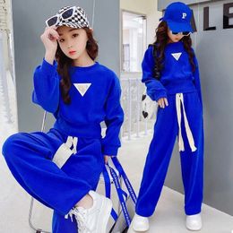 Kids Girl Casual Outfit Spring Autumn Children 2Pcs Set SweatshirtWide Leg Pants Student Fashion Suit Girls Boutique Clothes 240308