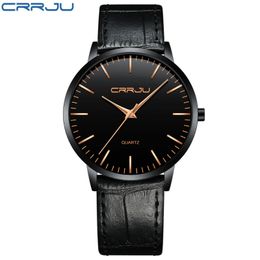 cwp Luxury Mens Watches CRRJU Men Ultra Thin Waterproof Sport Quartz WristWatch Male Slim Leather Strap gift Clock reloj hombre