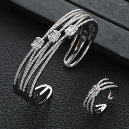 Necklace Earrings Set European Style Cross Opening Full Zircon Line Rectangle Bracelet Ring Luxury Heavy Duty Ultra Flash