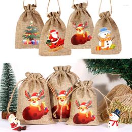 Christmas Decorations Natural Jute Bags Drawstring Gift Bag Santa Claus Snowman Wrapping Pouches Jewellery Candy Storage Packaging