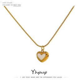 Pendant Necklaces Yhpup Cute Heart Natural Shell Pendant Necklace 18 K Plated Stainless Steel Collar Necklace Gift Jewellery L24313