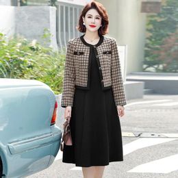 Casual Dresses Spring Fashion Vintage Plaid Dress Sets For Women Two Piece Jacket And Pencil Skirt Suit Office Lady Outfit