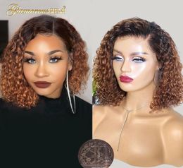 1B27 Ombre Color Short Bob Wigs Curly Part Lace Human Hair Wigs Baby Hair Pre Plucked Density 150 Remy Brazilian Lace Part Wigs8962877