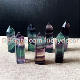 5Pcs Rainbow Fluorite Healing Crystal Grid Standing Point Faceted Prism Wand Carved Fluorite Quartz Tower Point Obelisk Reiki Ston259S