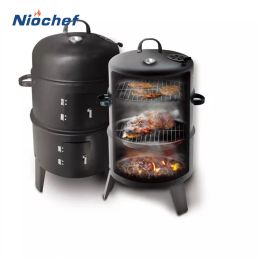 Kits Bbq Grill Round Charcoal Stove Outdoor Bacon Portable 3 in 1 Barbecue Grills Double Deck R Oven Camping Picnic Cooking Tool