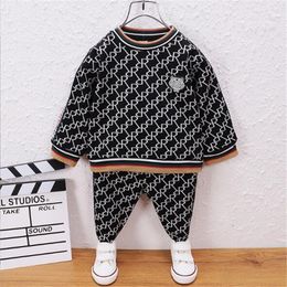 2024 Spring Children's suit Boys' Round Neck Colored Full body Print Pullover Long Sleeve Trendy Two Piece Set for girls