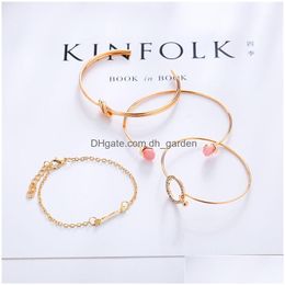Bangle 4Pcs/Set Mtilayer Knot Arrow Crystal Open Cuff Bracelet Set For Women Sier Gold Plating Adjustable Wire Fashion Jewellery Drop De Dh0Pb
