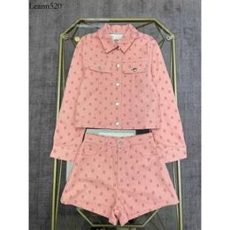 Women's Jackets Designer 2023 Classic Print Stand Collar Denim Jacket All Match Dress High Waist Skirt Pink Colour Style Fashion F