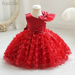 Girl's Dresses New Cute Butterfuly Flower Brithday Dress Baby Kids Beauty Dress With Bownot ldd240313