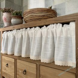 Curtains Nordic Style Short Curtains for kitchen Solid Cotton Linen Lace Hem Half Tulle Curtain Wine Cabinet Door Window Small Curtains