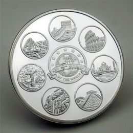 Gift New Seven Wonders of The World Collectible Silver Plated Souvenir Coin Collection Art Creative Commemorative Coin240v