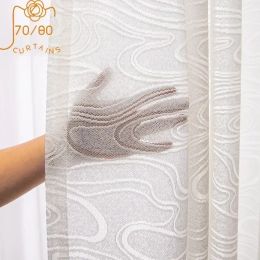 Curtains White Gauze Wave Jacquard Translucent Embroidered Screen Window Curtains for Living Room Bedroom Bay Window Customised