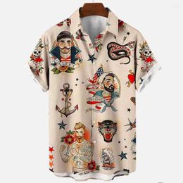 Men's Casual Shirts 2024 Men Summer Hawaiian Shirt Social Floral Anime Beach S For 3d Print Short Sleeve Fashion Tops Tee Homme Oversized