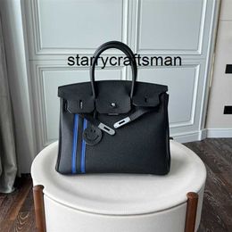 Women Leather Handbag L Silver Togo Leather Vertical Stripe Colour Bag Handbag Fashion Versatile Layer Cowhide Shoulder
