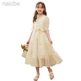 Girl's Dresses Summer New Dress Youth Chiffon Waist Princess Skirt Pastoral Style Clothes 14 16 Years ldd240313