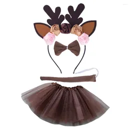 Hair Accessories Halloween Deer Animal Costume Headband Tail Horn Bow Tie Tutu For Toddler Kids Girls Fancy Dress Up Christmas