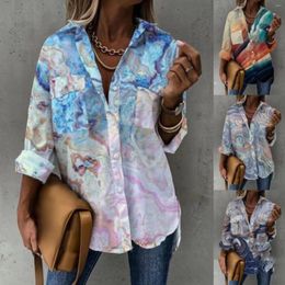 Women's Blouses Ladies Fashion Loose Trendy Printed Long Sleeve Patch Pocket Lapel Shirt Running Tee Womens