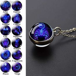 Other 12 Zodiac Signs Pendant Necklace Double Side Glass Ball Necklace Men Women Fashion Constellation Jewelry Birthday GiftL242313