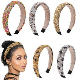 DHL INS Women Hair Bows Sticks Baroque Sponge Padded Bandana Headband Leopard Glitter Crystal Beaded Hairband Accessories5582175