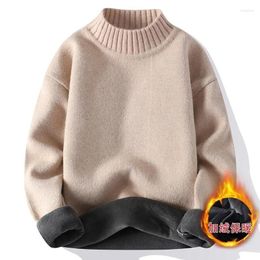 Men's Sweaters Winter Thick Warm Plus Velvet Sweater Mens Half Turtleneck Casual Pullovers Solid Knitted Tops