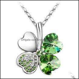 Pendant Necklaces Austrian Crystal Clover Necklace Charm 18K White Gold Plated Jewellery Made With Rovski Elements Four Leaf Drop Deli Otohk