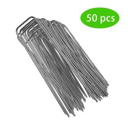 Stakes 50Pcs/Pack Galvanised Steel Garden Pile UShaped Nails Fixing Turf Tool For Weed Fabric Landscape AntiBird Mesh Net
