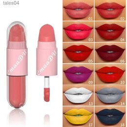 Lipstick Lipstick Lip Gloss 2-in-1 Matte Lip Colour Velvet Lip Glaze Waterproof Long Lasting Non-marking Natural Lip Tint Blam Cosmetic 240313