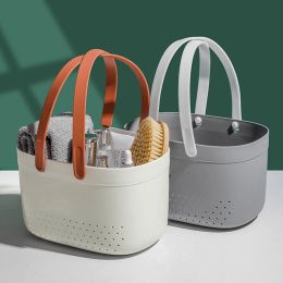 Baskets Portable Bath Basket With Handle Large Capacity Hollow Shower Wash Plastic Storage Box Bin Bathroom Kitchen Organizer