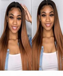 Blonde Ombre T1B 30 Lace Front Wigs Black Roots Silky Straight Brazilian Virgin Human Hair Pre Plucked Bleached Knots Full Lace Wi8056406