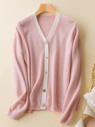 Women's Knits 2024 Pure Wool Autumn/winter Cashmere V-neck Sweater Pearl Button Cardigan