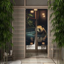 Curtains Cute Panda Door Curtain Japanese Panel Traditional Bamboo Painting Doorway Room Divider Curtain Kitchen Wall Hanging Room Decor