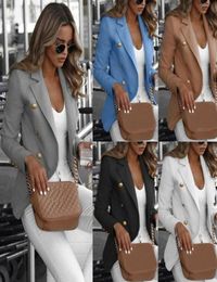 Women Jacket Slim Casual Work Coat Long Sleeve Outwear Womens Suit Ladies Top With Button Grey Black White Light Blue Women039s3634364