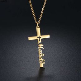 Stainless Steel Diy Letter Name Necklace with Personalised Hollow Out Cross Pendant Best Friend Gift Accessory