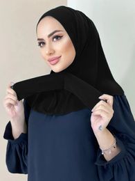 Instant Hijab Cap Snap Fastener Muslim Fashion Veil Latest Turban for Women Underscarf Caps Cotton Jersey Undercaps Neck Cover 240301