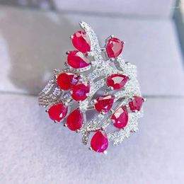 Cluster Rings Per Jewelry Natural Real Red Ruby Ring Luxury Flower Style 925 Sterling Silver 0.3ct 12pcs Gemstone Fine LX231217